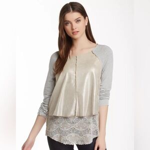 Liberty Garden Grey Metallic Pullover Lace Sweatshirt Lace XS NWT